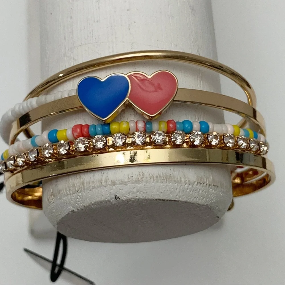 BCBGeneration NEW girls bracelet small hearts rhinestones connected bangle cuff